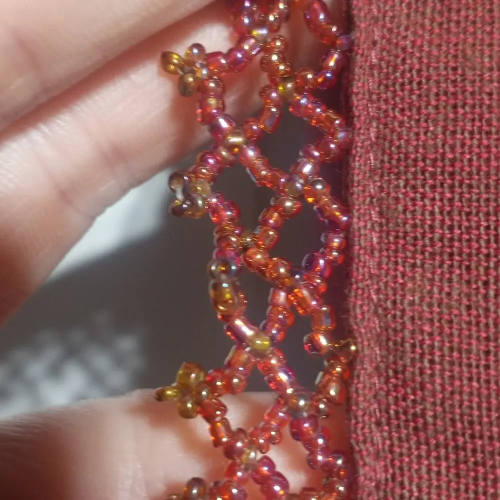Pier 1 Imports 4 Burgandy Beaded Fringe Placemats